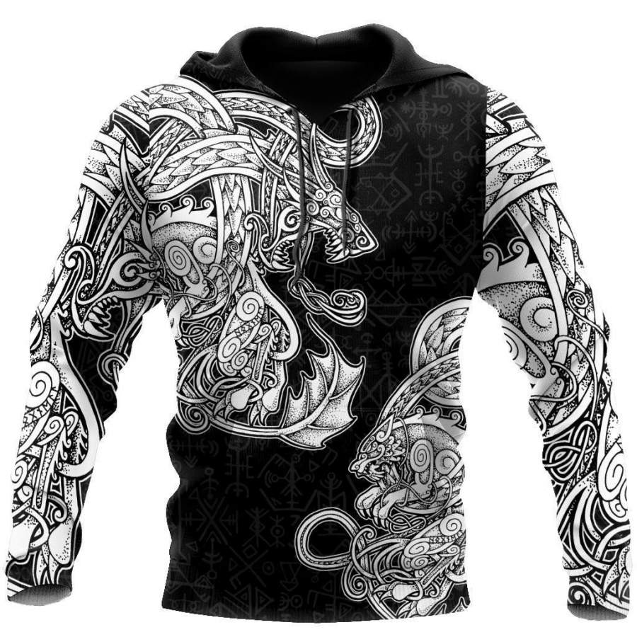 Viking Clothing White Jormungandr and Fenrir Vikings Hoodie RLT12