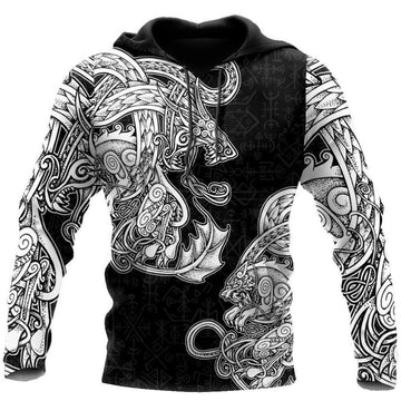 Viking Clothing White Jormungandr and Fenrir Vikings Hoodie RLT12