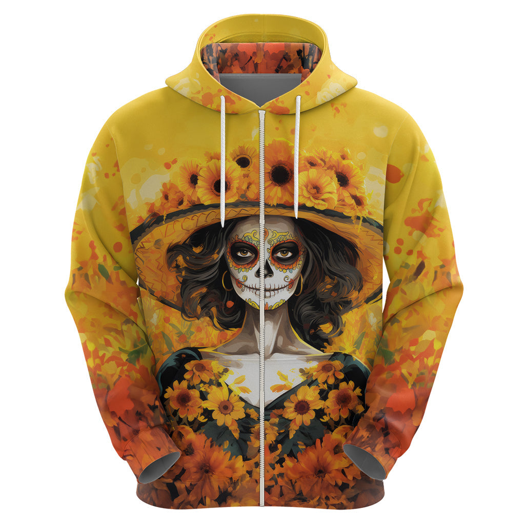 Day of Dead Lady Hoodie Sugar Skull Lady Sunflower DT01