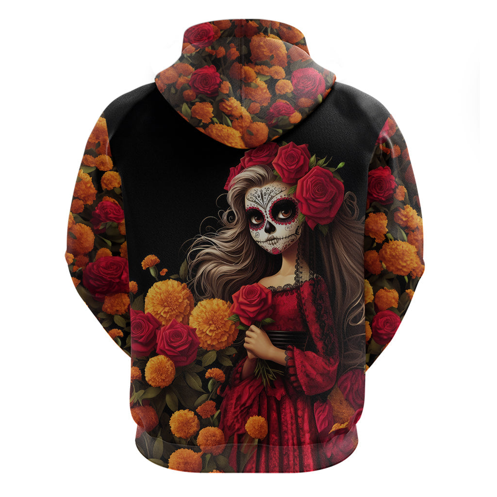 Day of Dead Girl Hoodie Sugar Skull Girl Rose And Marigold DT01