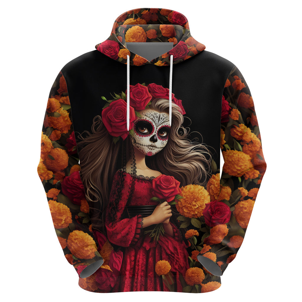 Day of Dead Girl Hoodie Sugar Skull Girl Rose And Marigold DT01