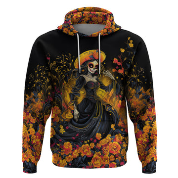 Day of Dead Lady Hoodie Sugar Skull Field Marigold Lady DT01