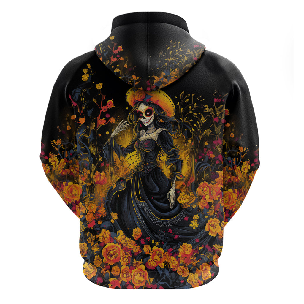 Day of Dead Lady Hoodie Sugar Skull Field Marigold Lady DT01