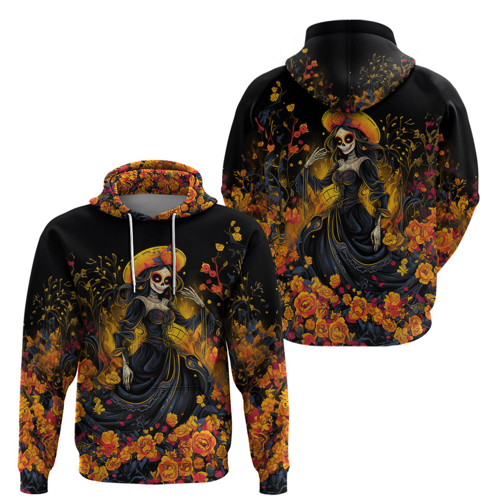Day of Dead Lady Hoodie Sugar Skull Field Marigold Lady DT01