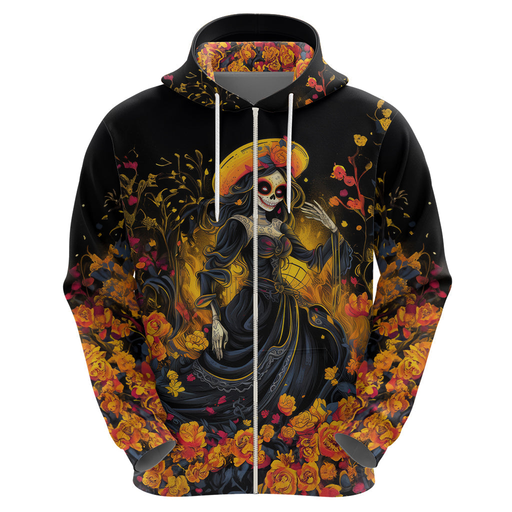 Day of Dead Lady Hoodie Sugar Skull Field Marigold Lady DT01