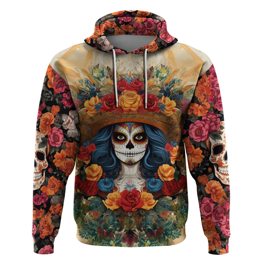 Day of Dead Lady Hoodie Sugar Skull Field Rose Lady DT01