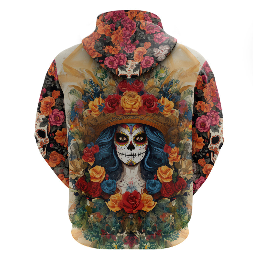 Day of Dead Lady Hoodie Sugar Skull Field Rose Lady DT01