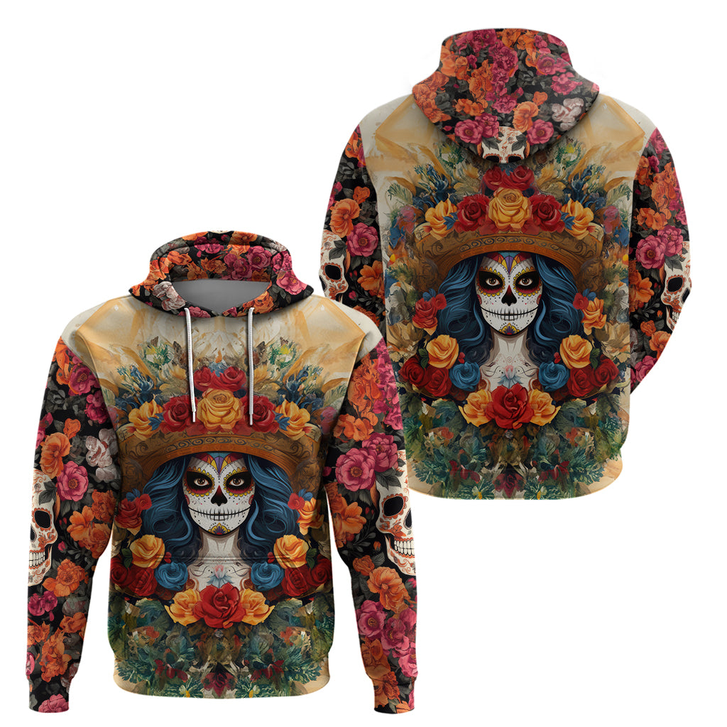 Day of Dead Lady Hoodie Sugar Skull Field Rose Lady DT01
