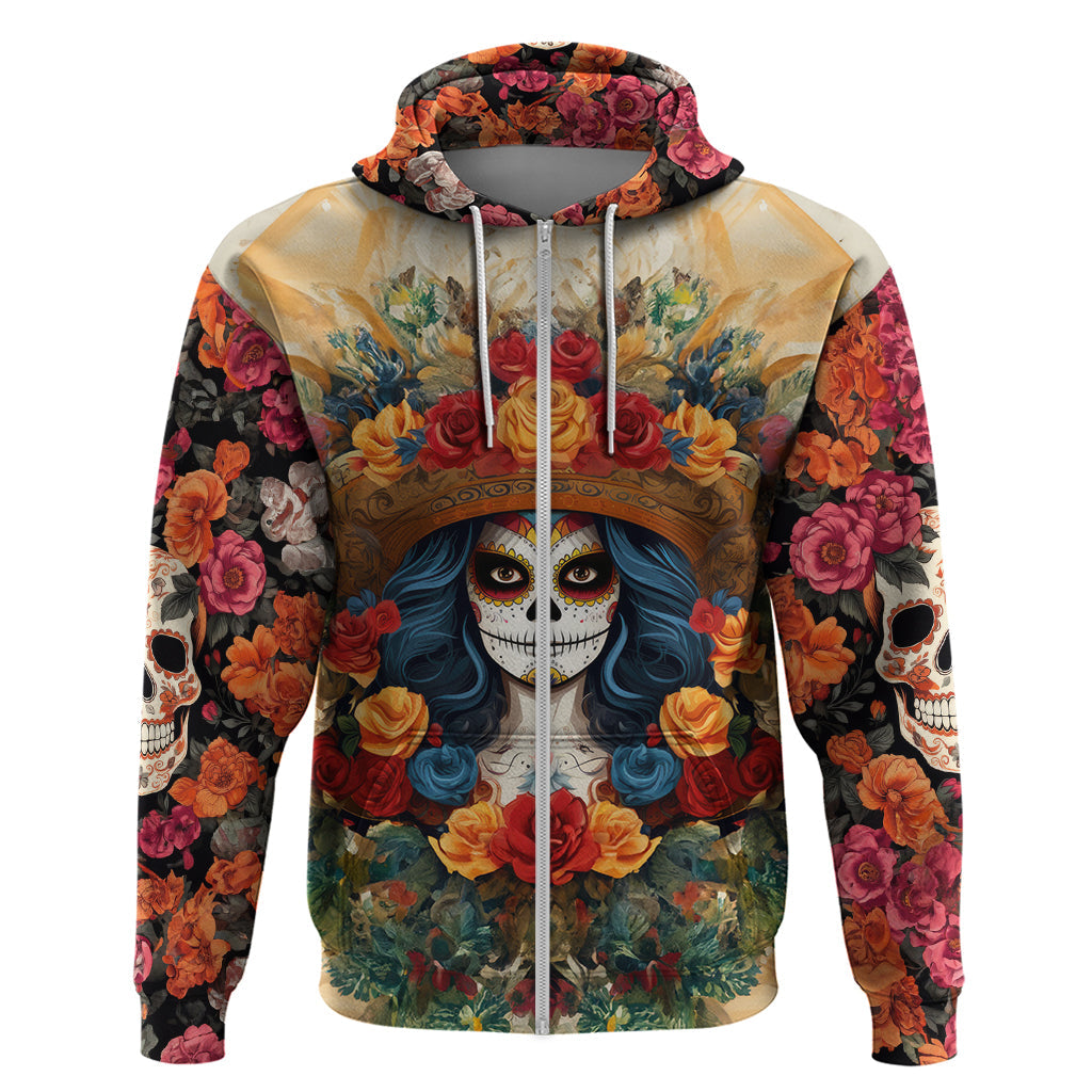 Day of Dead Lady Hoodie Sugar Skull Field Rose Lady DT01