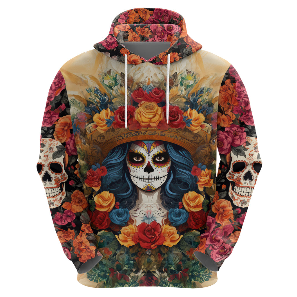 Day of Dead Lady Hoodie Sugar Skull Field Rose Lady DT01