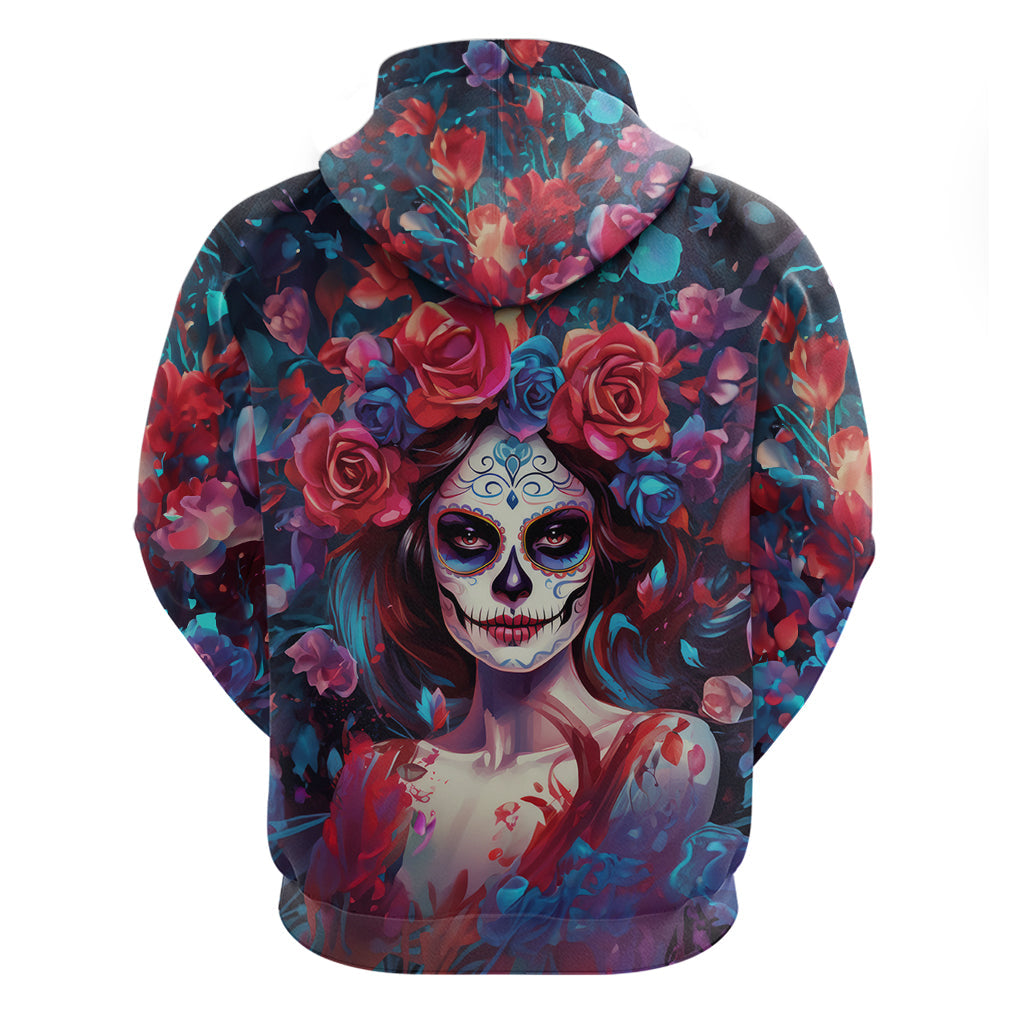 Day of Dead Lady Hoodie Sugar Skull Field Rose Lady DT01