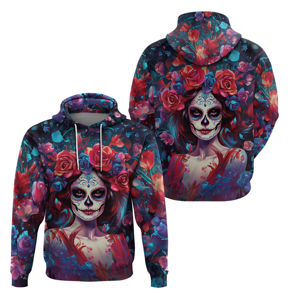 Day of Dead Lady Hoodie Sugar Skull Field Rose Lady DT01