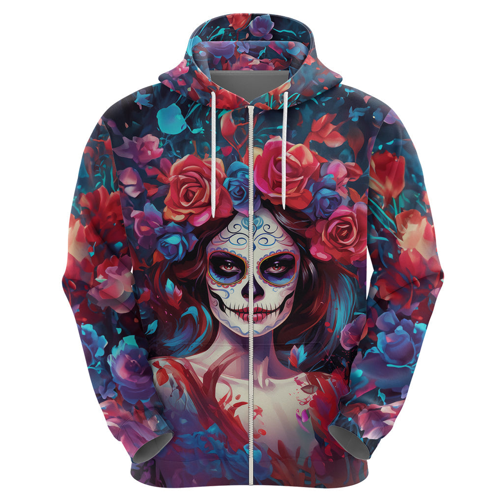 Day of Dead Lady Hoodie Sugar Skull Field Rose Lady DT01