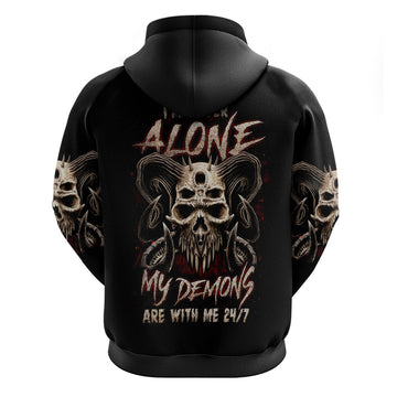 Satan Skull Hoodie I Never Alone My Demon With Me 24/7 DT01