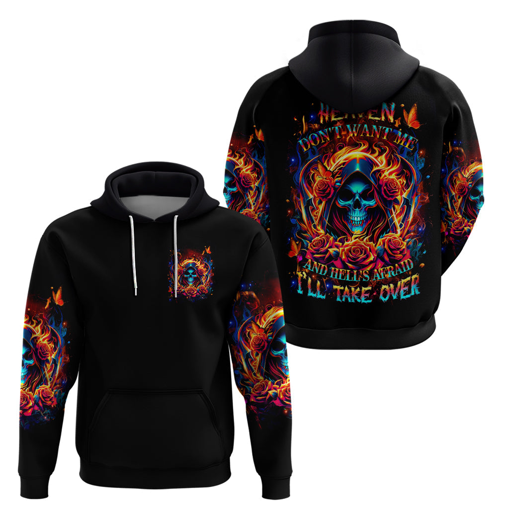 Flame Skull Hoodie Heaven Don't Want Me And Hell's Afraid I'll Take Over DT01
