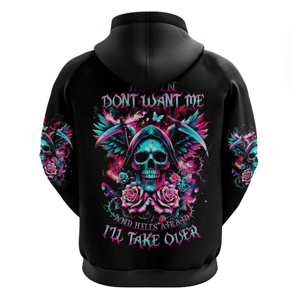 Rose Skull Hoodie Heaven Don't Want Me And Hell's Afraid I'll Take Over DT01