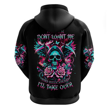 Rose Skull Hoodie Heaven Don't Want Me And Hell's Afraid I'll Take Over DT01