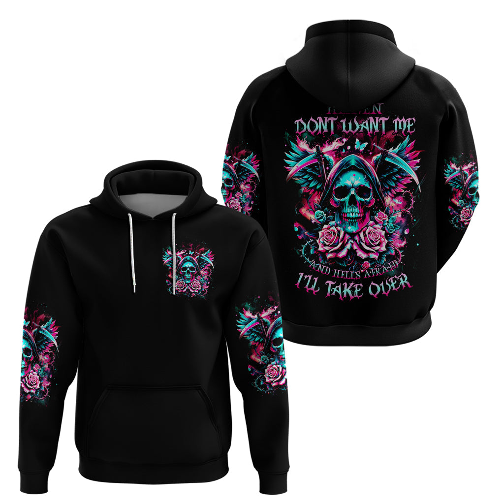 Rose Skull Hoodie Heaven Don't Want Me And Hell's Afraid I'll Take Over DT01