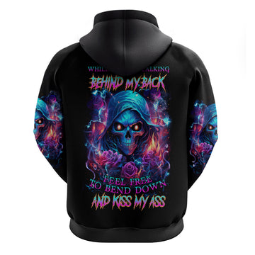 Flame Skull Hoodie While You Are Talking Behind My Back Freel Free To Bend Down And Kiss My Ass DT01