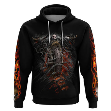 Flaming Skull Hoodie Death Angel Riding Motocycle DT01