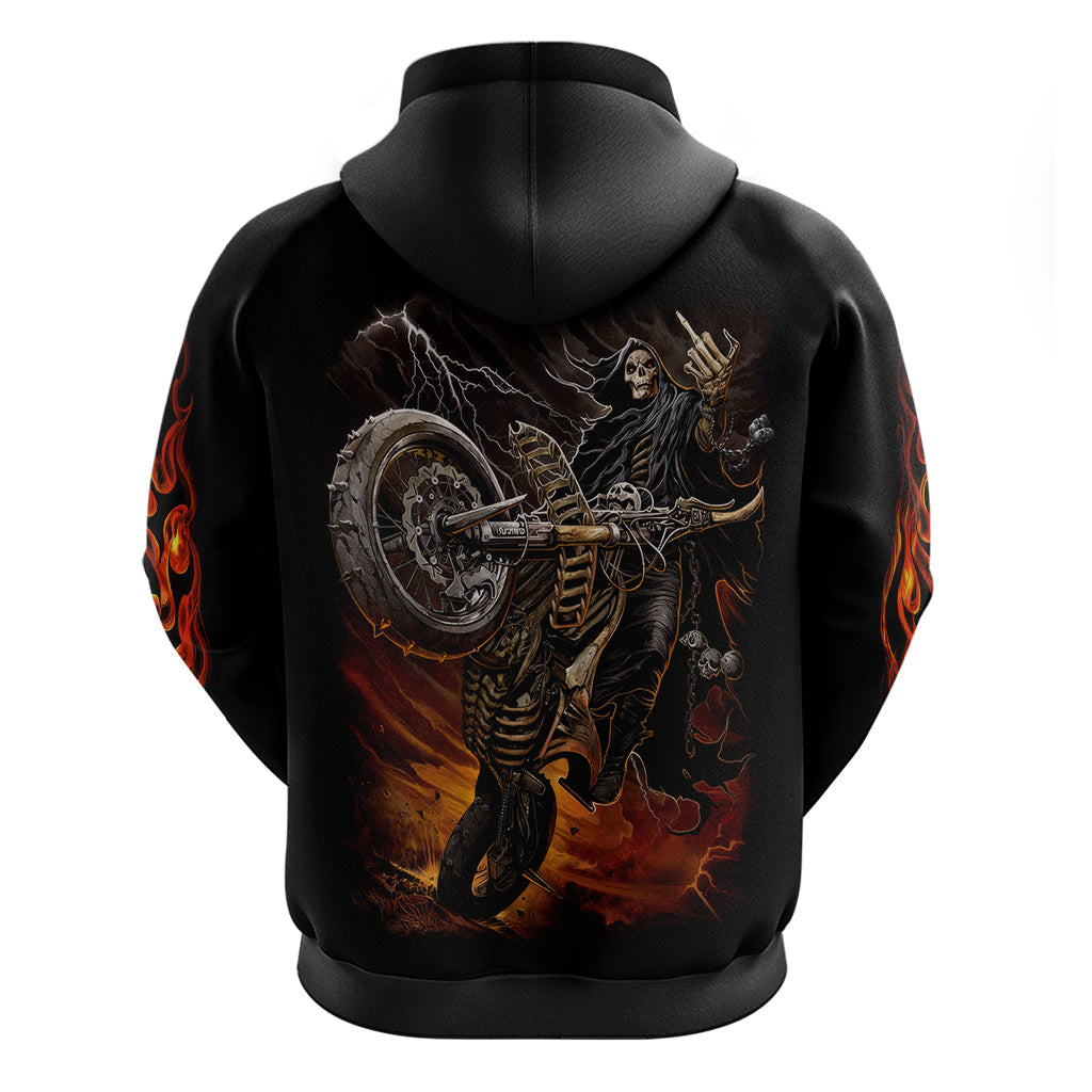 Flaming Skull Hoodie Death Angel Riding Motocycle DT01
