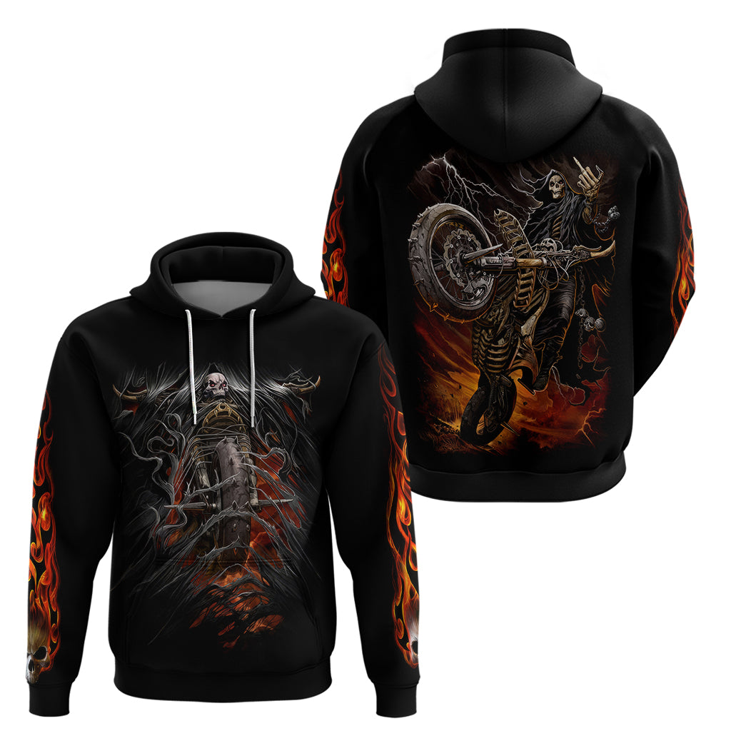 Flaming Skull Hoodie Death Angel Riding Motocycle DT01