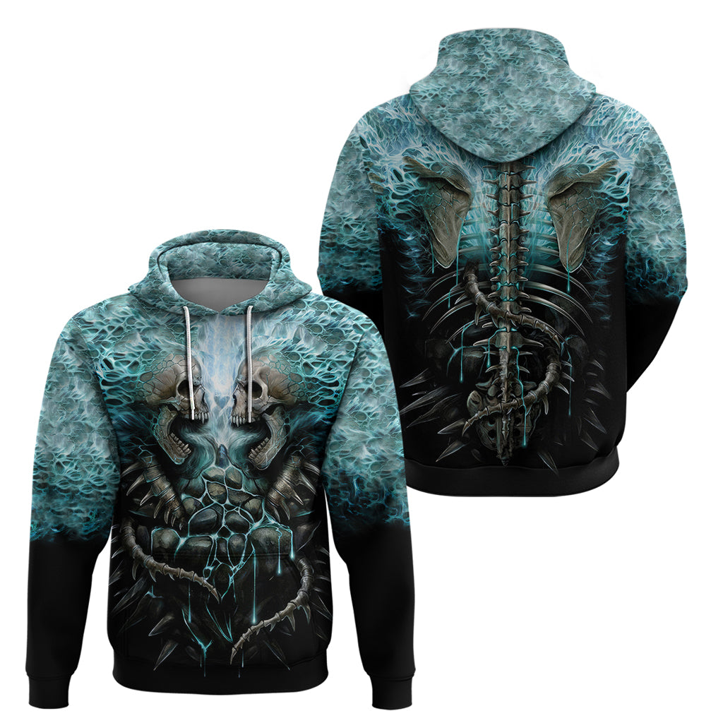 Flame Twin Skull Hoodie Skeleton Inside DT01