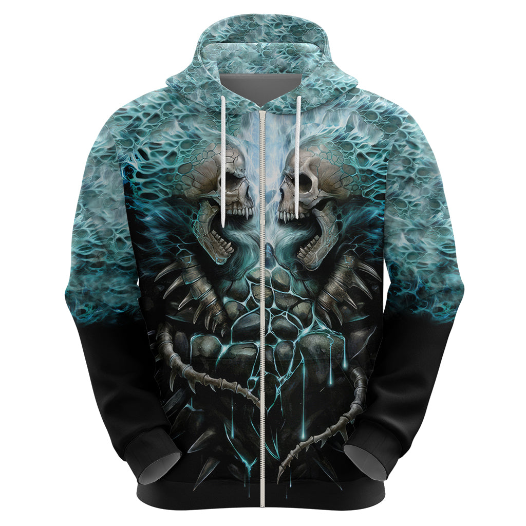 Flame Twin Skull Hoodie Skeleton Inside DT01