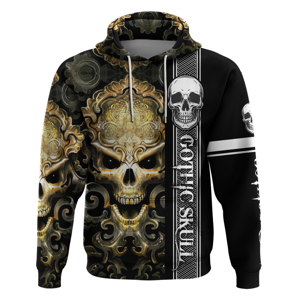 Golden Gothic Skull Hoodie Embracing Ancient Elegance DT01