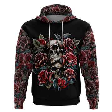 Skull Hoodie Red Rose DT01
