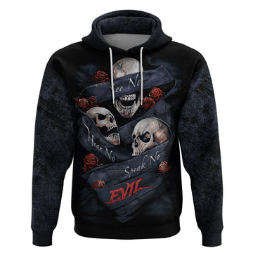 Skull Hoodie No See Evil Red Rose Jean DT01
