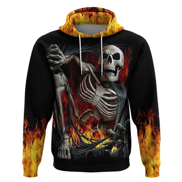Skull Hoodie Skeleton Ripped Inside Flame DT01