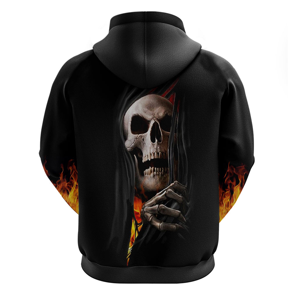 Skull Hoodie Skeleton Ripped Inside Flame DT01