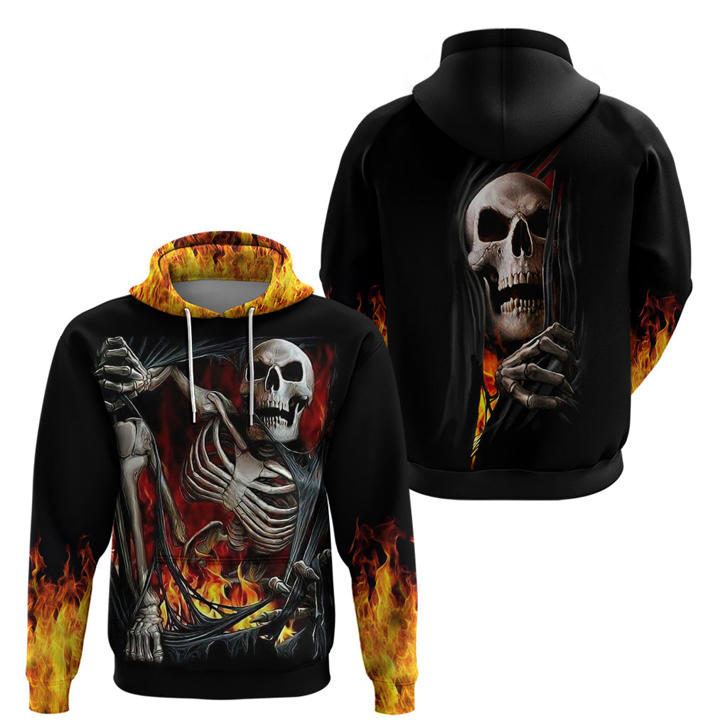 Skull Hoodie Skeleton Ripped Inside Flame DT01
