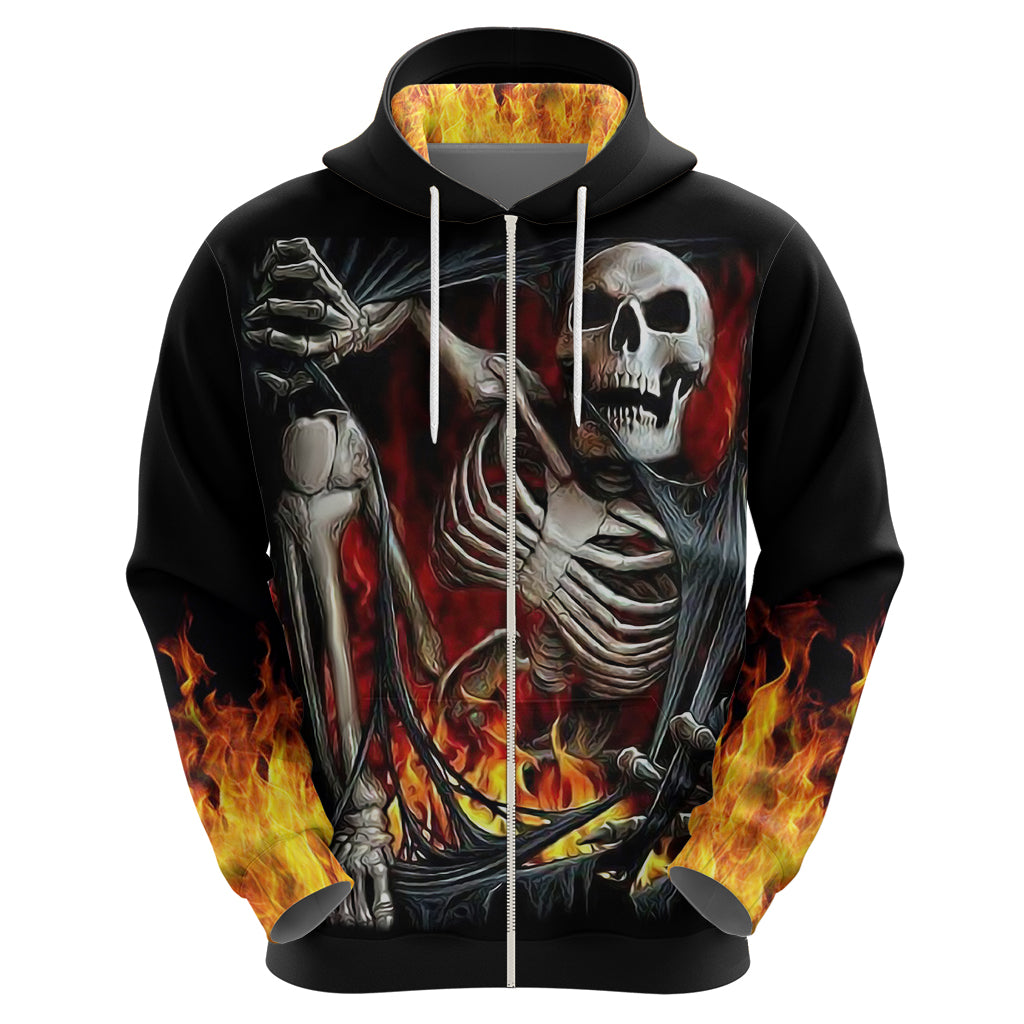 Skull Hoodie Skeleton Ripped Inside Flame DT01