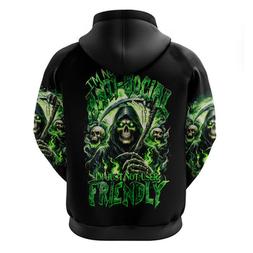 Flame Reaper Skull Hoodie I'm Not Anti Social I'm Just Not User Friendly DT01