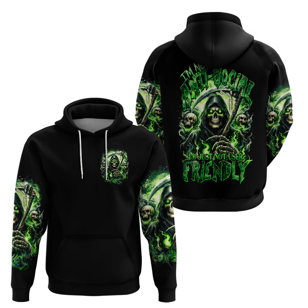Flame Reaper Skull Hoodie I'm Not Anti Social I'm Just Not User Friendly DT01