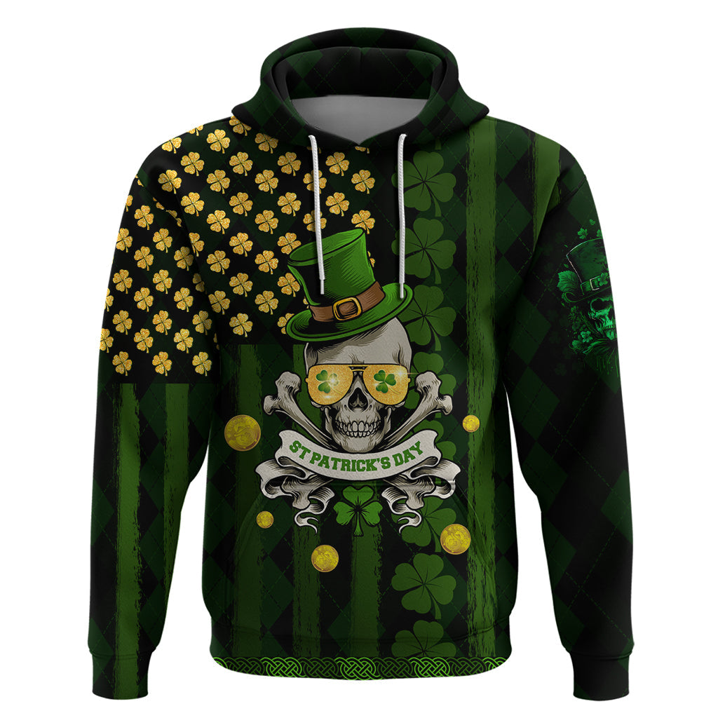 St Patrick's Day Skull Hoodie American Flag Shamrock DT02