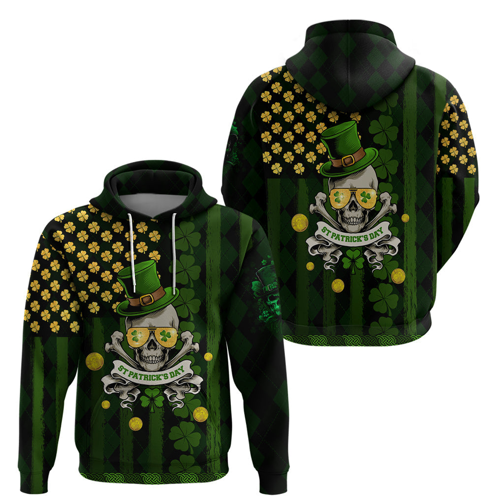St Patrick's Day Skull Hoodie American Flag Shamrock DT02