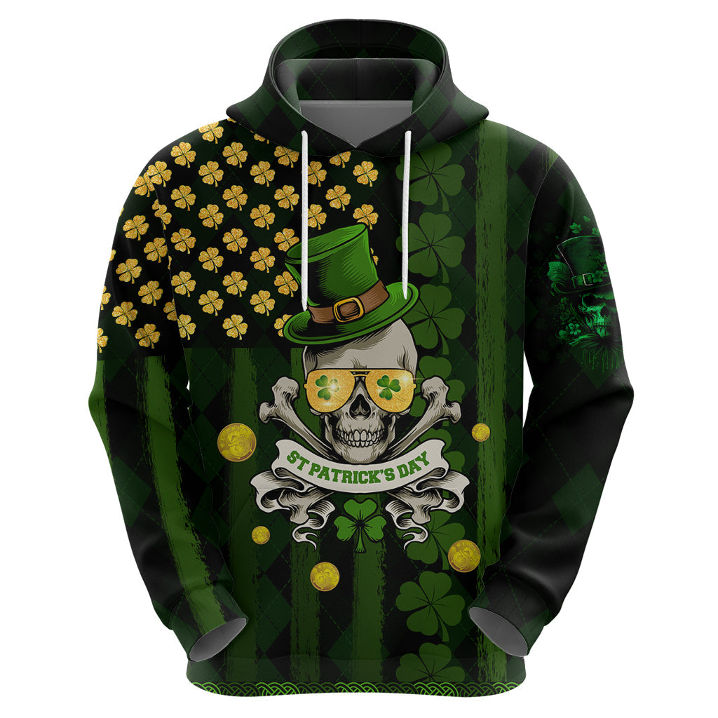 St Patrick's Day Skull Hoodie American Flag Shamrock DT02