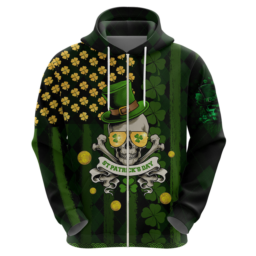 St Patrick's Day Skull Hoodie American Flag Shamrock DT02