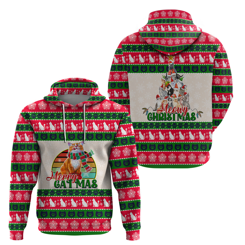 Merry Christmas Cat Hoodie Meowy Catmas Xmas Tree DT02
