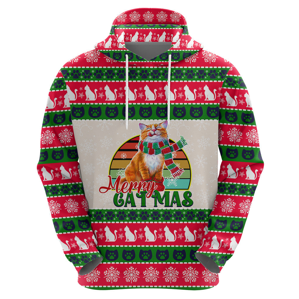 Merry Christmas Cat Hoodie Meowy Catmas Xmas Tree DT02