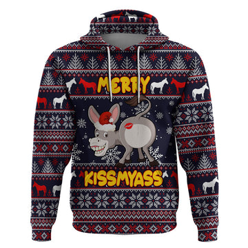 Funny Donkeys Christmas Hoodie Merry Kissmyass DT02