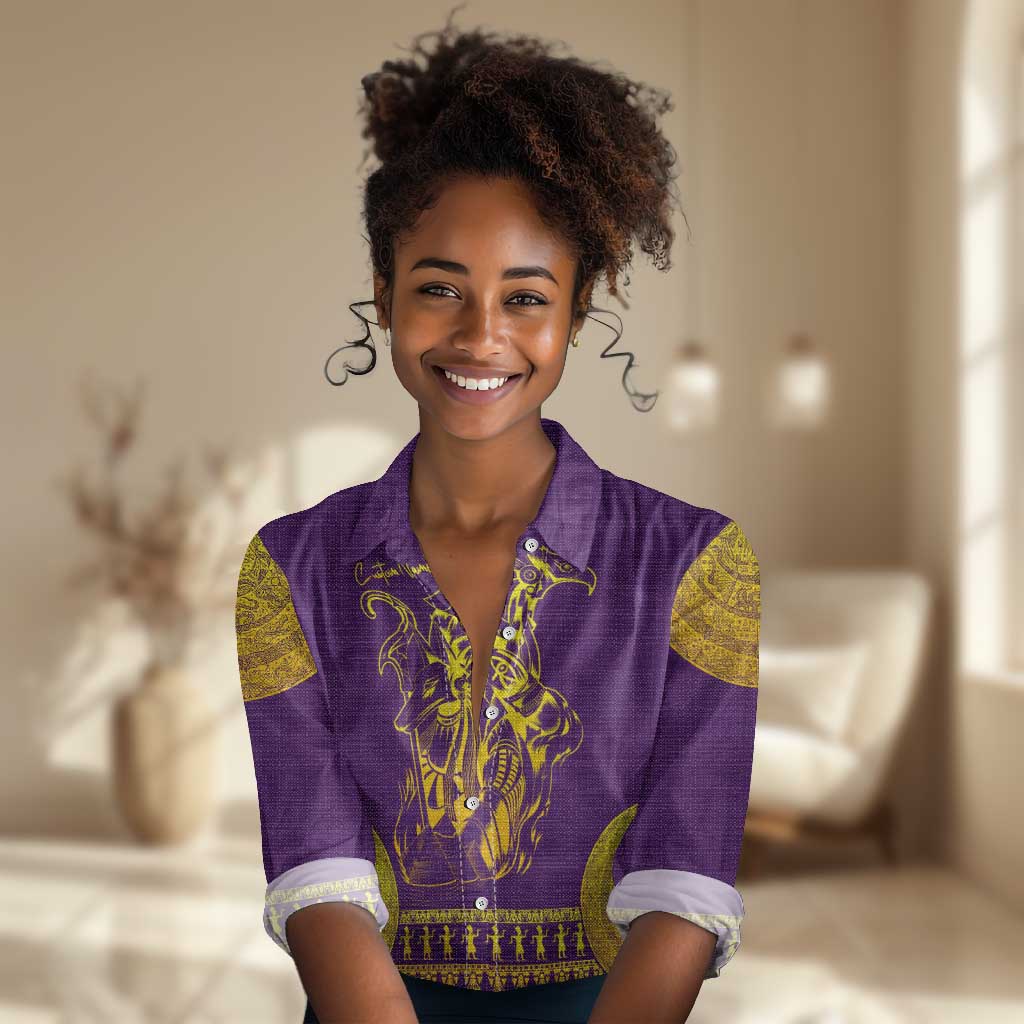 Anubis and Horus Women Casual Shirt Egyptian God Purple DT02