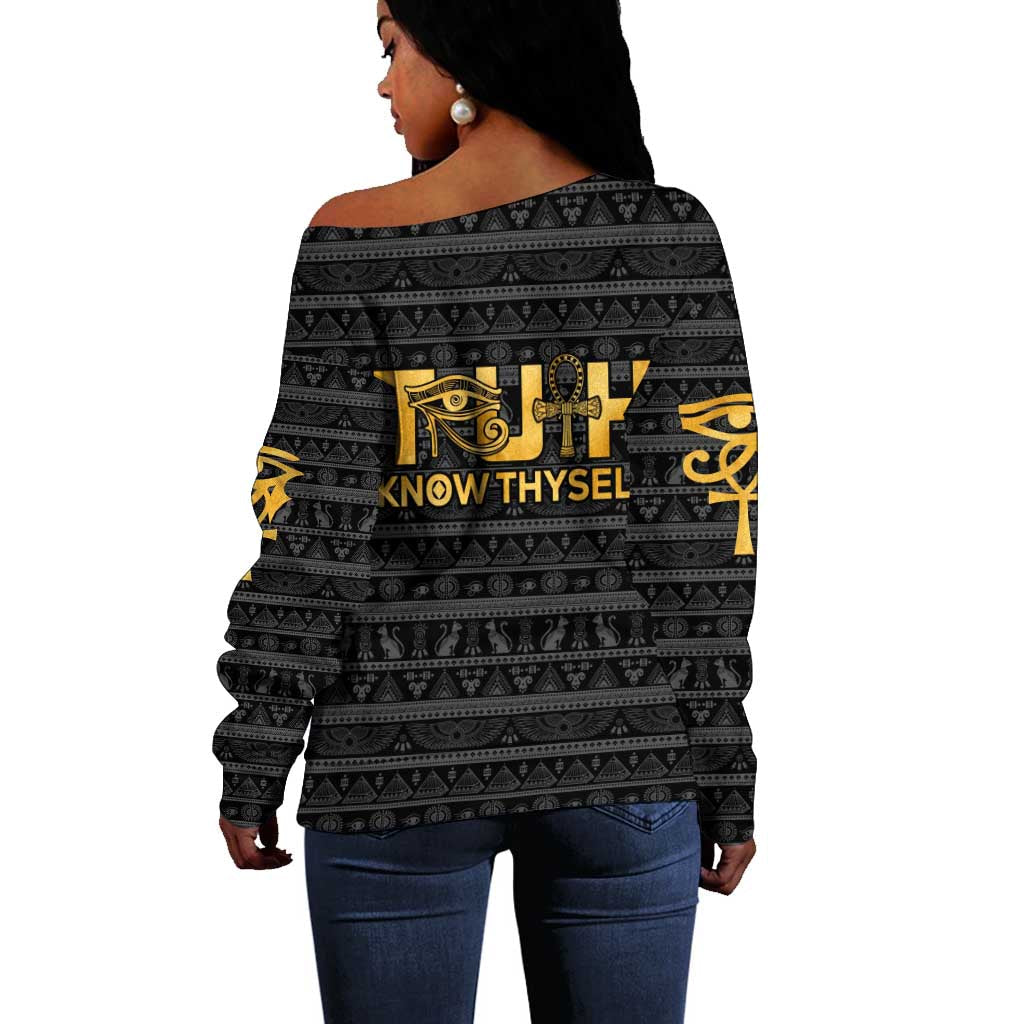Personalized Truth Know Thyself Off Shoulder Sweater Eye of Horus and Ankh DT02