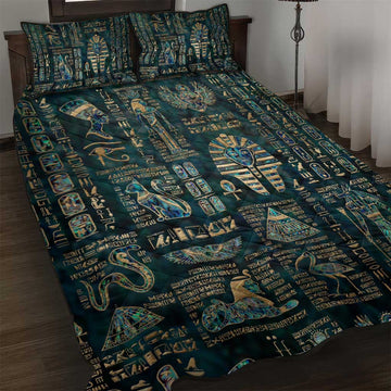 Egyptian Hieroglyphs And Deities Quilt Bed Set DT02