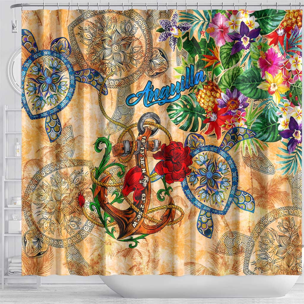Anguilla Shower Curtain Geographic Coordinate Anchor - Turlte Tropical DT02