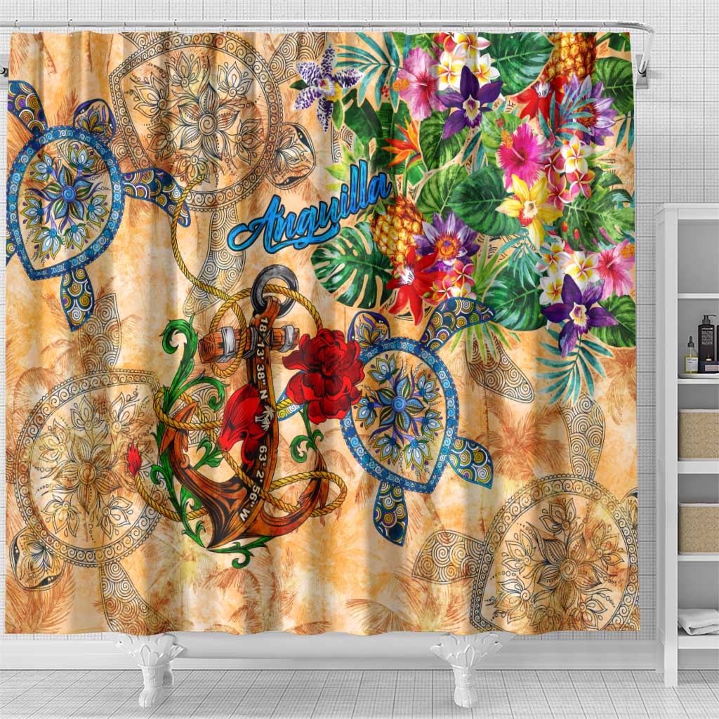 Anguilla Shower Curtain Geographic Coordinate Anchor - Turlte Tropical DT02