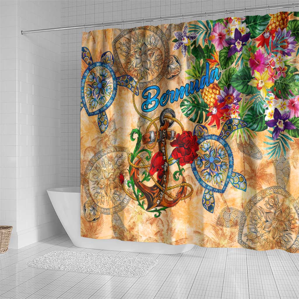 Bermuda Shower Curtain Geographic Coordinate Anchor - Turlte Tropical DT02